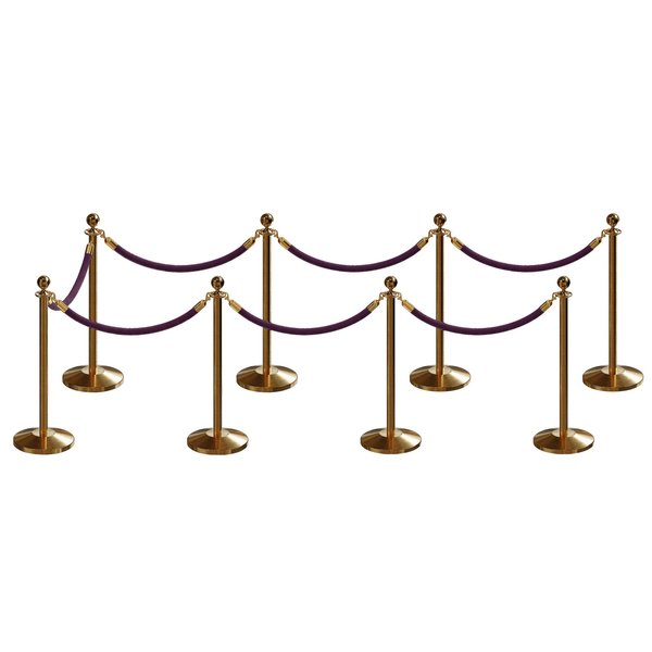 Montour Line Stanchion Post and Rope Kit Sat.Brass, 8 Ball Top7 Purple Rope C-Kit-8-SB-BA-7-PVR-PE-PB